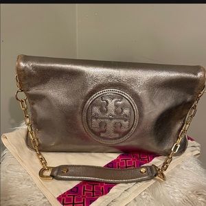 Tory Burch Reva Silver clutch with chain